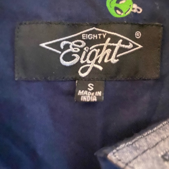 Eighty Eight Brand Christmas Short Sleeve Button Up Shirt - Navy (Size: Small) - Picture 6 of 9